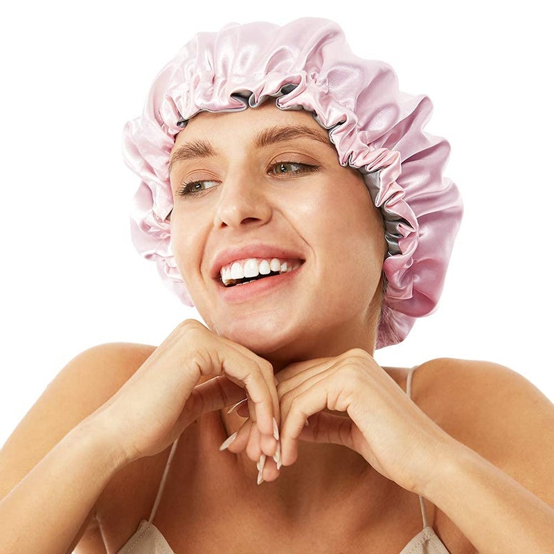 ELIHAIR Night Sleep Satin Cap for Women Girls Natural Hair Extra Large Bonnet Cover Double Side Satin Cap Pink/Silvery Grey - Image 4